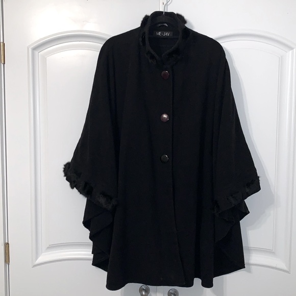 Vintage Me-Jay Wool Blend Cape with Rabbit Fur Detail - Picture 1 of 6